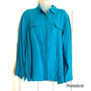 Chico's Turquoise Snap Closure Linen Shirt